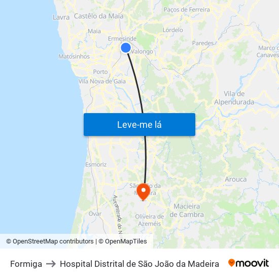 Formiga to Hospital Distrital de São João da Madeira map