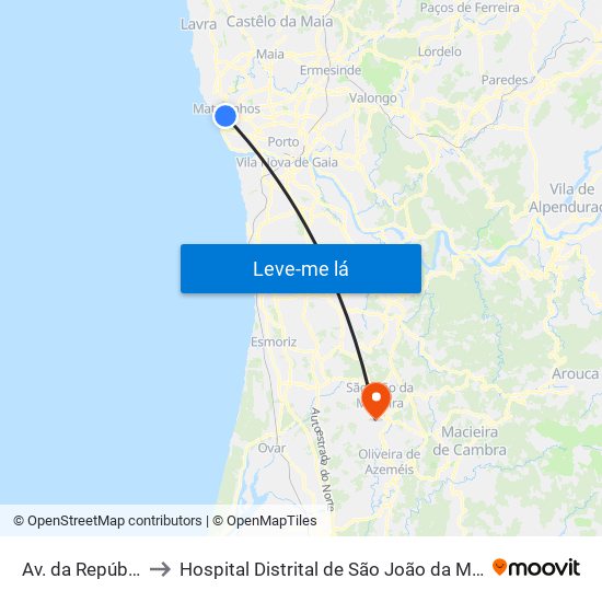 Av. da República to Hospital Distrital de São João da Madeira map