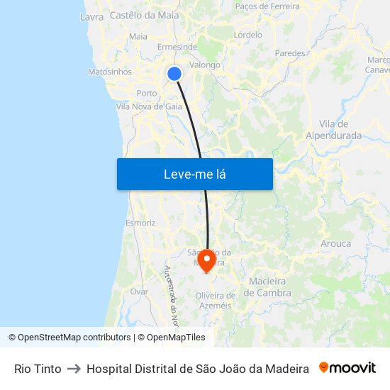 Rio Tinto to Hospital Distrital de São João da Madeira map