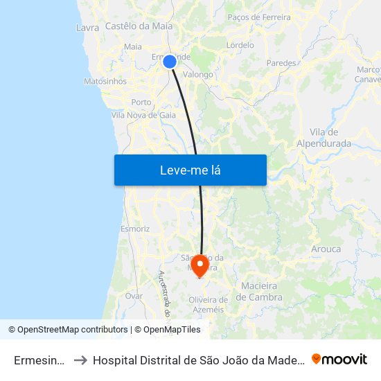 Ermesinde to Hospital Distrital de São João da Madeira map