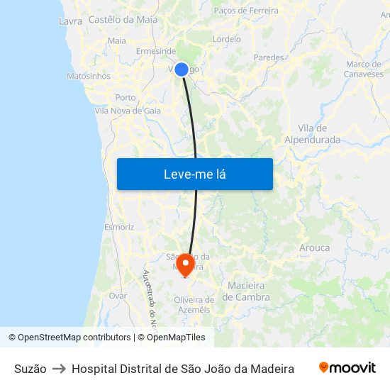 Suzão to Hospital Distrital de São João da Madeira map