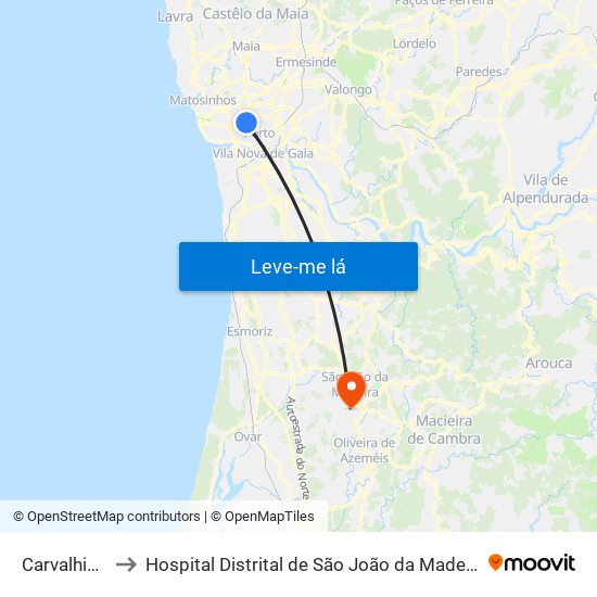 Carvalhido to Hospital Distrital de São João da Madeira map