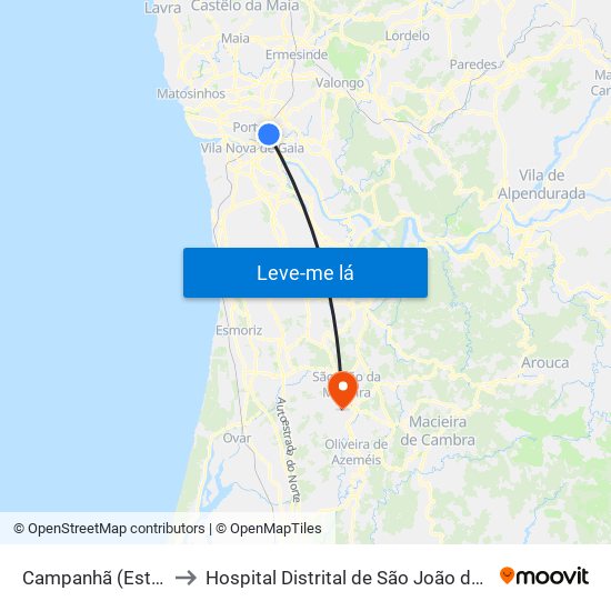 Campanhã (Estação) to Hospital Distrital de São João da Madeira map