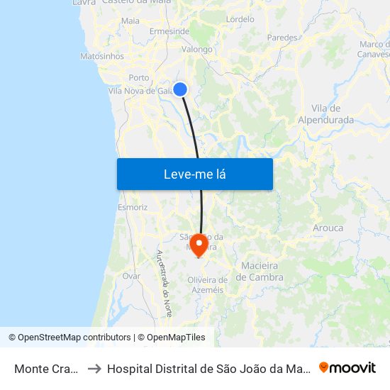 Monte Crasto to Hospital Distrital de São João da Madeira map