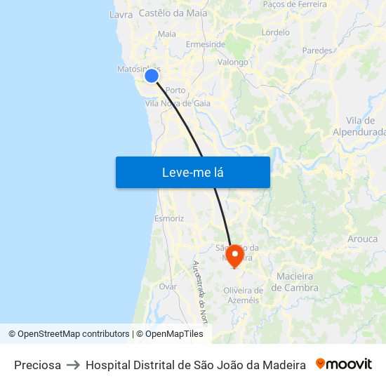 Preciosa to Hospital Distrital de São João da Madeira map