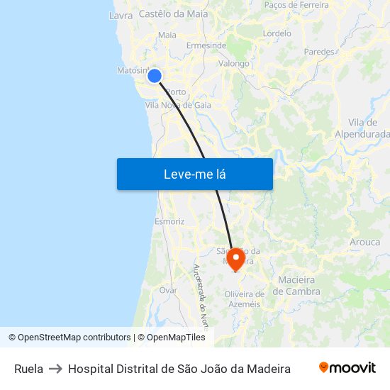 Ruela to Hospital Distrital de São João da Madeira map