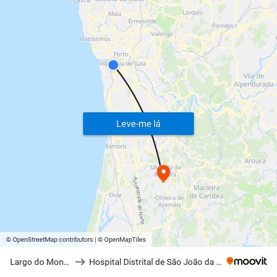 Largo do Montinho to Hospital Distrital de São João da Madeira map