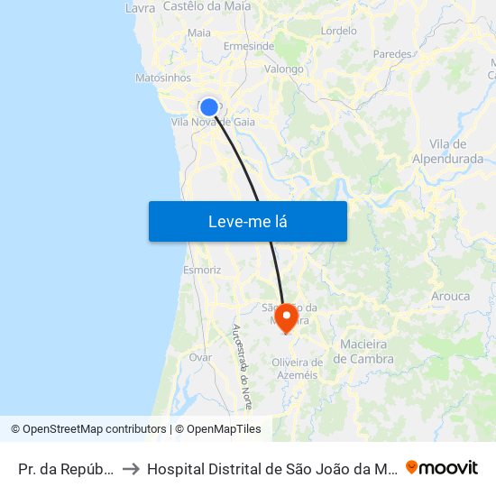 Pr. da República to Hospital Distrital de São João da Madeira map