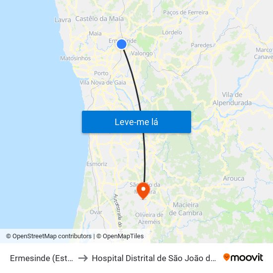 Ermesinde (Estação) to Hospital Distrital de São João da Madeira map