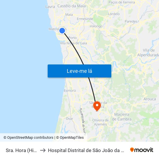 Sra. Hora (Hiper) to Hospital Distrital de São João da Madeira map