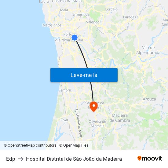 Edp to Hospital Distrital de São João da Madeira map