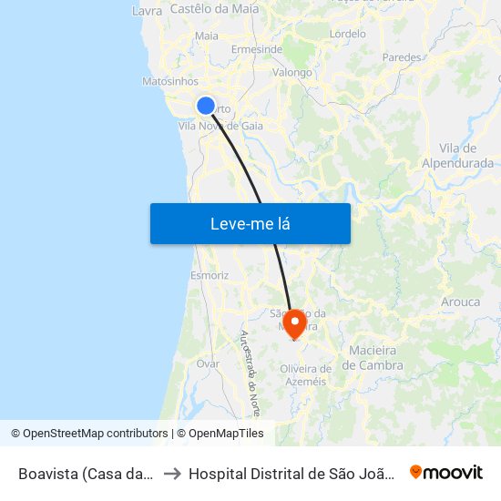 Boavista (Casa da Música) to Hospital Distrital de São João da Madeira map