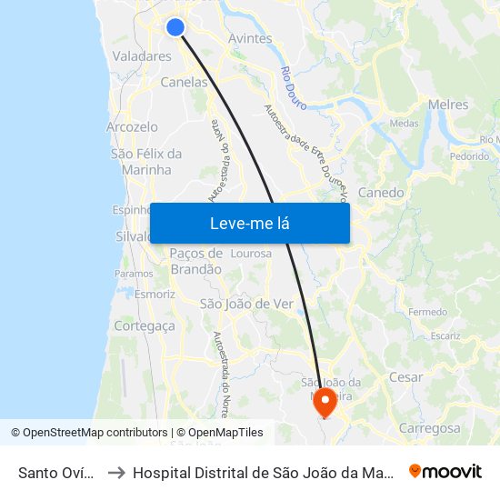 Santo Ovídio to Hospital Distrital de São João da Madeira map