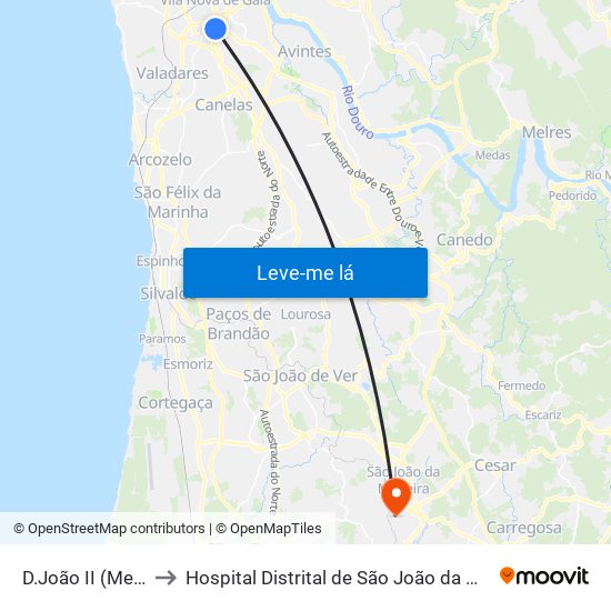 D.João II (Metro) to Hospital Distrital de São João da Madeira map