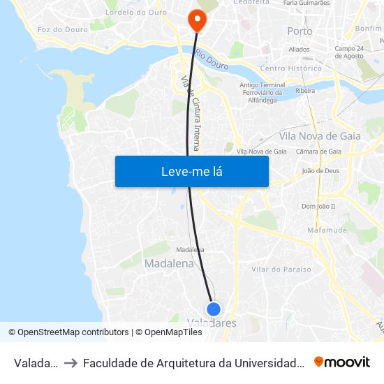 Valadares to Faculdade de Arquitetura da Universidade do Porto map