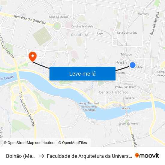 Bolhão (Mercado) to Faculdade de Arquitetura da Universidade do Porto map