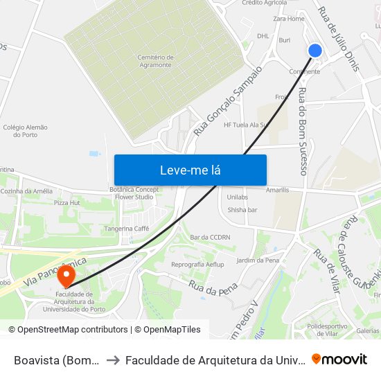Boavista (Bom Sucesso) to Faculdade de Arquitetura da Universidade do Porto map
