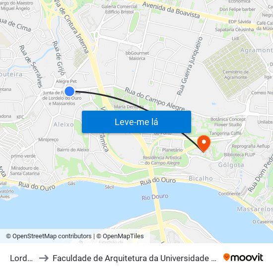 Lordelo to Faculdade de Arquitetura da Universidade do Porto map