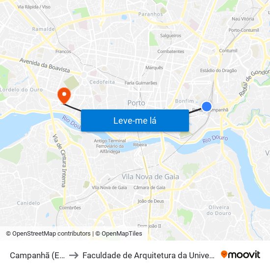 Campanhã (Estação) to Faculdade de Arquitetura da Universidade do Porto map