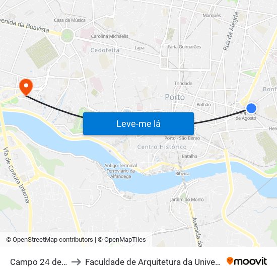 Campo 24 de Agosto to Faculdade de Arquitetura da Universidade do Porto map