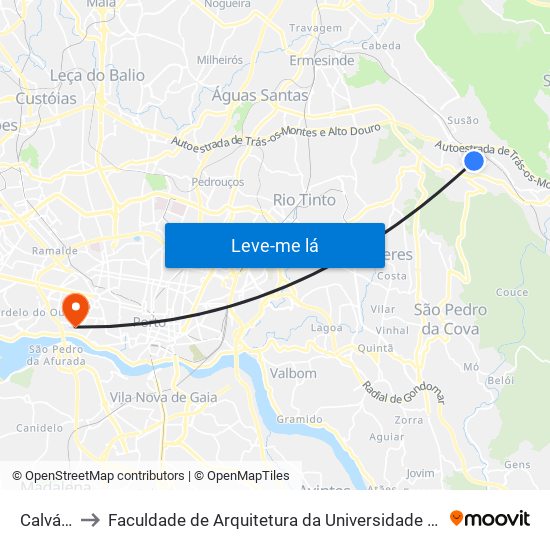Calvário to Faculdade de Arquitetura da Universidade do Porto map
