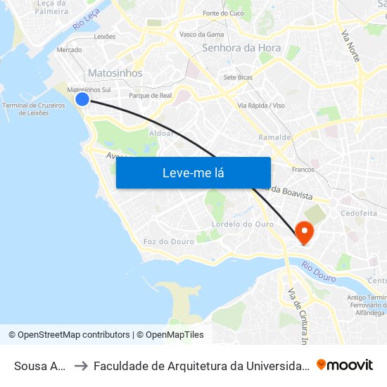 Sousa Aroso to Faculdade de Arquitetura da Universidade do Porto map