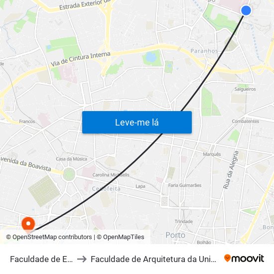 Faculdade de Engenharia to Faculdade de Arquitetura da Universidade do Porto map