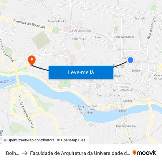 Bolhão to Faculdade de Arquitetura da Universidade do Porto map