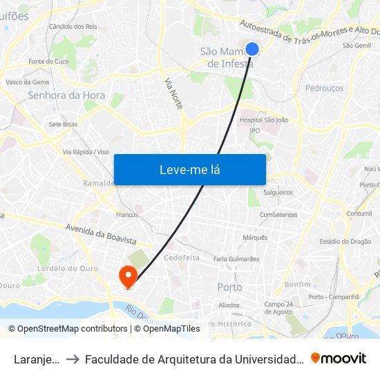 Laranjeiras to Faculdade de Arquitetura da Universidade do Porto map