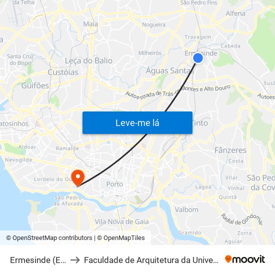 Ermesinde (Estação) to Faculdade de Arquitetura da Universidade do Porto map