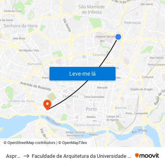 Asprela to Faculdade de Arquitetura da Universidade do Porto map