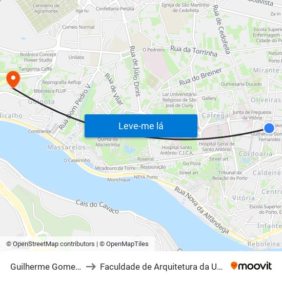 Guilherme Gomes Fernandes to Faculdade de Arquitetura da Universidade do Porto map
