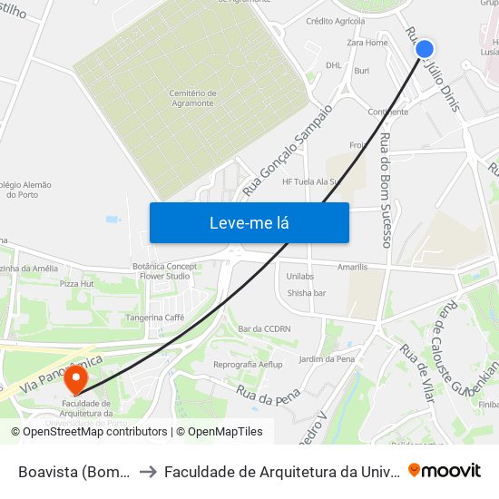 Boavista (Bom Sucesso) to Faculdade de Arquitetura da Universidade do Porto map