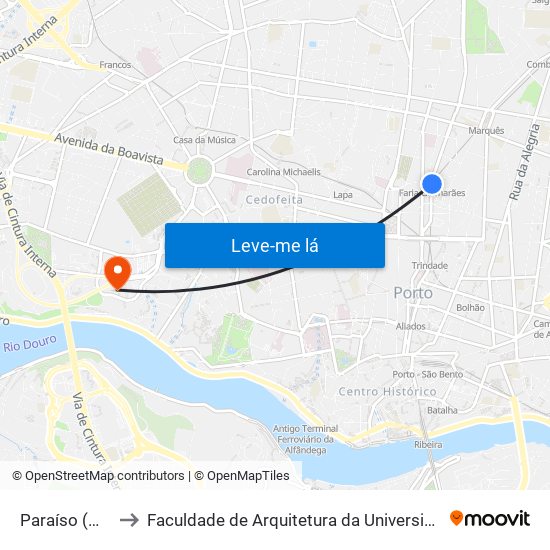 Paraíso (Metro) to Faculdade de Arquitetura da Universidade do Porto map