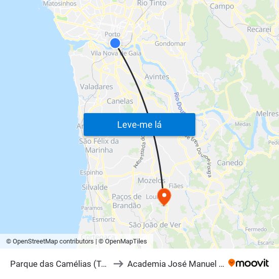 Parque das Camélias (Terminal) to Academia José Manuel Oliveira map