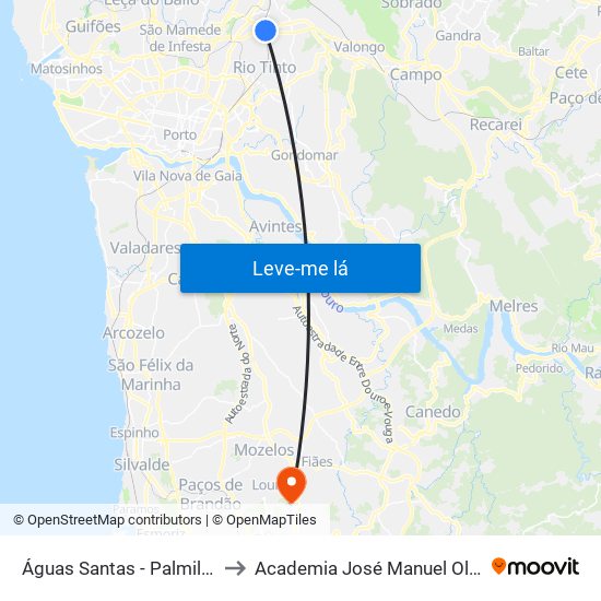 Águas Santas - Palmilheira to Academia José Manuel Oliveira map