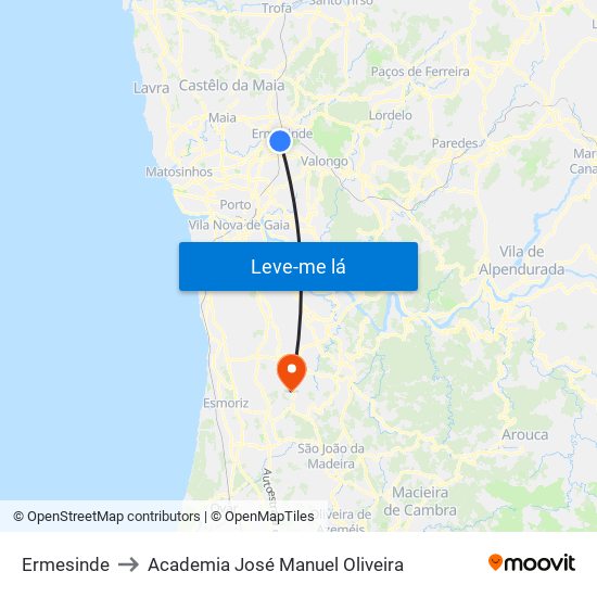 Ermesinde to Academia José Manuel Oliveira map