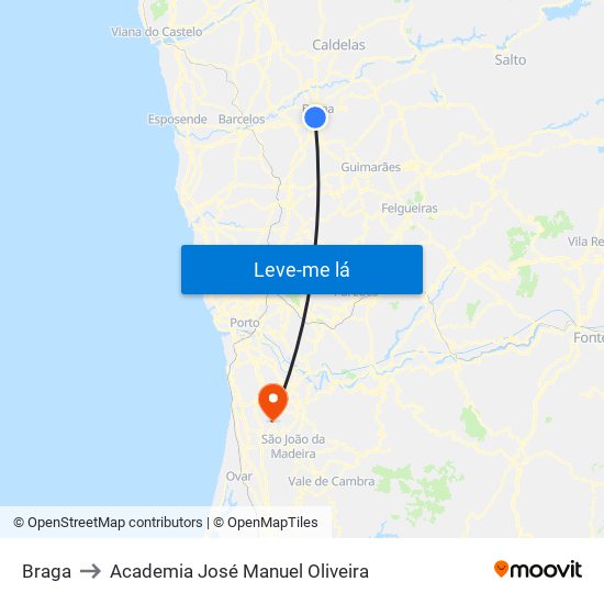 Braga to Academia José Manuel Oliveira map