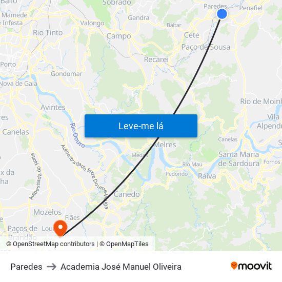 Paredes to Academia José Manuel Oliveira map
