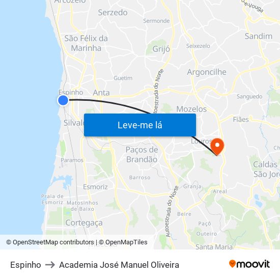 Espinho to Academia José Manuel Oliveira map