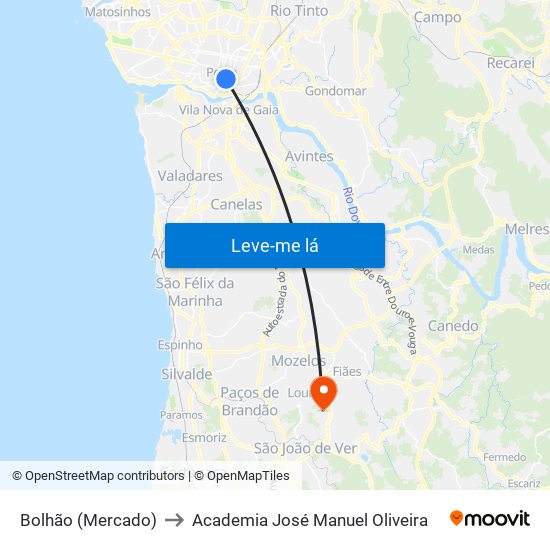 Bolhão (Mercado) to Academia José Manuel Oliveira map