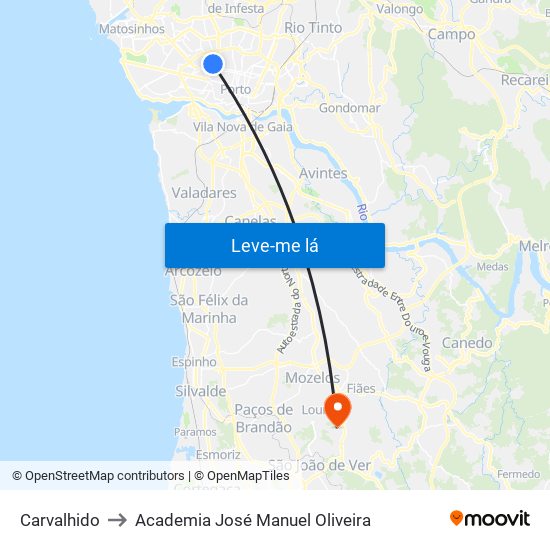 Carvalhido to Academia José Manuel Oliveira map