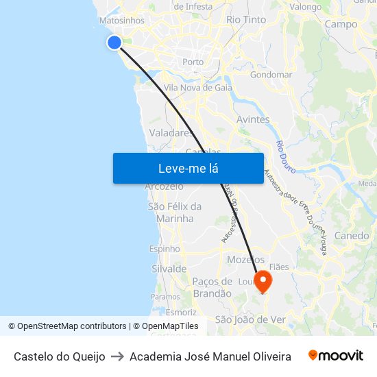 Castelo do Queijo to Academia José Manuel Oliveira map