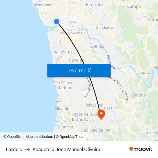 Lordelo to Academia José Manuel Oliveira map