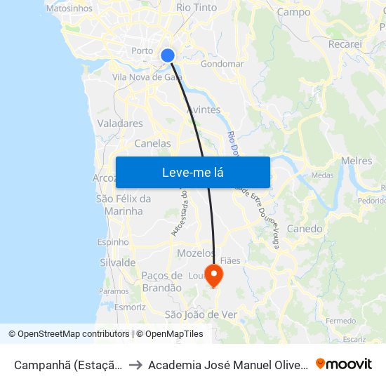 Campanhã (Estação) to Academia José Manuel Oliveira map