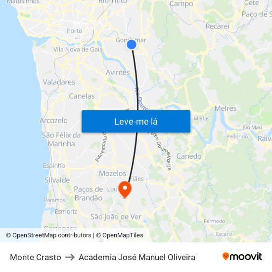 Monte Crasto to Academia José Manuel Oliveira map