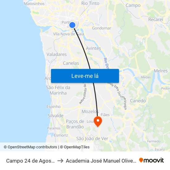 Campo 24 de Agosto to Academia José Manuel Oliveira map