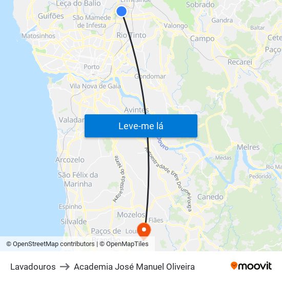 Lavadouros to Academia José Manuel Oliveira map