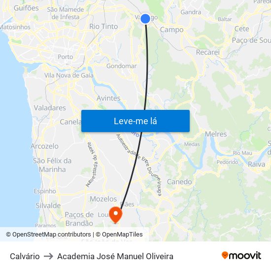 Calvário to Academia José Manuel Oliveira map