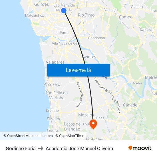 Godinho Faria to Academia José Manuel Oliveira map